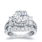 Yaffie Certified Diamond Halo Engagement Set in White Gold