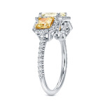 Certified Radiant Cut White & Yellow Diamond Ring by Yaffie, in White Gold with 2 1/4ct TDW