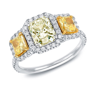 White Gold 2 1/4ct TDW Certified Radiant Cut White and Yellow Diamond Ring - Custom Made By Yaffie™