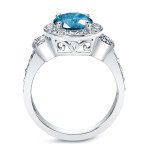 Blue Diamond Halo Engagement Ring with Yaffie 2 3/4ct TDW White Gold