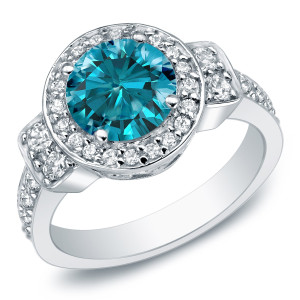 Blue Diamond Halo Engagement Ring with Yaffie 2 3/4ct TDW White Gold