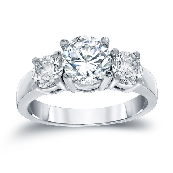 Certified Round-cut Diamond 3-stone Engagement Ring by Yaffie in White Gold with 2ct TDW