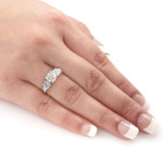 Certified Round-cut Diamond 3-stone Engagement Ring by Yaffie in White Gold with 2ct TDW