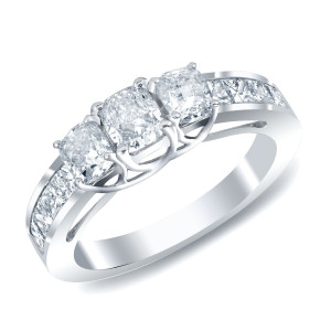 White Gold Cushion-Cut Diamond Ring with 2ct TDW, by Yaffie