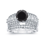 Yaffie ™ Custom Black Diamond Bridal Ring Set in 2ct TDW Round Cut White Gold