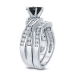 Yaffie White Gold Bridal Ring Set with 2ct TDW Round Cut Black Diamond - Tailored Just for You!