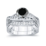 Yaffie ™ Custom Black Diamond Bridal Ring Set in 2ct TDW Round Cut White Gold