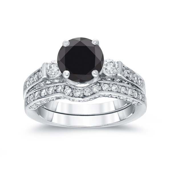 Black Diamond Bridal Ring Set with 2ct TDW Round-Cut in Custom White Gold by Yaffie ™