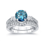 Blue Diamond Bridal Ring Set with Yaffie White Gold and 2ct TDW Round-Cut Sparkle