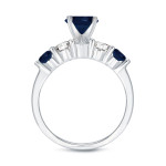 Blue Sapphire and Round Diamond Bridal Ring Set in White Gold (3.1/10ct and 7/8ct TDW) by Yaffie.