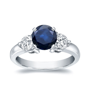 White Gold Sapphire and Diamond Three Stone Ring