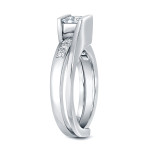 Yaffie Certified White Gold Bridal Ring Set with Princess-cut 3/4ct TDW Diamonds Inserted
