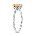 Certified Radiant-Cut Yellow Diamond Halo Engagement Ring with Yaffie White Gold and 3/4 Carat TDW
