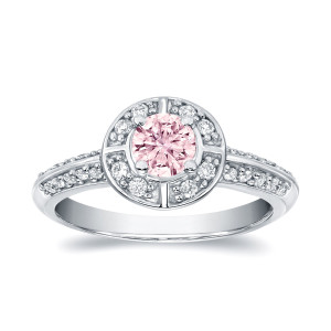 Yaffie Blushing Beauty 0.75ct TDW White Gold Engagement Ring with a Natural Pink Diamond Halo