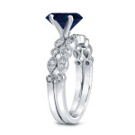 Vintage-inspired Blue Sapphire Bridal Ring Set with 3/5ct White Gold and 1/6ct Sparkling Diamonds by Yaffie