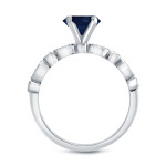 Yaffie Bridal Set with Blue Sapphire and Vintage Style in White Gold- 3/5ct and 1/6ct respectively.