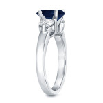 White Gold 3-Stone Ring with 3/5ct Blue Sapphire and 2/5ct Diamonds by Yaffie