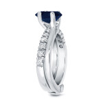 White Gold Blue Sapphire and Diamond Bridal Ring Set with a 3/5ct Gem and 2/5ct TDW Sparkles