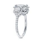 Certified Cushion Cut Diamond Halo Engagement Ring with 3 Stones in White Gold