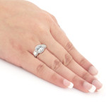 Certified Cushion Cut Diamond Halo Engagement Ring in White Gold with 3 Stones and 4.4ct Total Diamond Weight