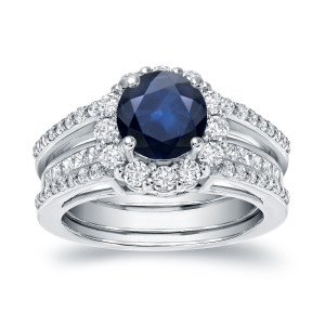 Blue Sapphire & Diamond Bridal Ring Set with a 7/8ct White Gold Sparkle by Yaffie