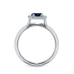 Blue Sapphire Diamond Halo Ring with a Touch of White Gold