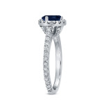 Blue Sapphire Diamond Halo Ring with 7/8ct White Gold and 3/5ct TDW