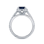 Blue Sapphire Diamond Halo Ring with 7/8ct White Gold and 3/5ct TDW
