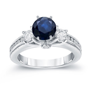 The Stunning Yaffie Blue Sapphire and Diamond Ring in White Gold, Featuring 7/8ct of Dazzling Blue Sapphire and 3/5ct of Brilliant Round Diamonds!
