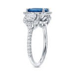 Blue Sapphire & Diamond Cushion Cut Halo Engagement Ring, 1 2/5ct TDW, in Yaffie White Gold