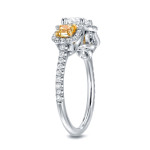 Certified White Gold 3-Stone Engagement Ring with 2ct TDW Yellow Diamond Halo by Yaffie