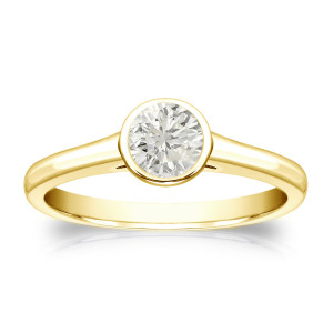 Gold Yaffie Engagement Ring with Round-cut Diamond Solitaire and Bezel Accent - 1/3ct TDW