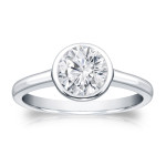 Radiant Yaffie Gold 1ct TDW Solitaire Engagement Ring with Round-cut Diamond Bezel