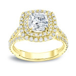 Certified Cushion Cut 2ct TDW Diamond Engagement Ring - Yaffie Gold