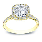Certified Cushion Cut Diamond Halo Engagement Ring with Yaffie Gold 2ct TDW