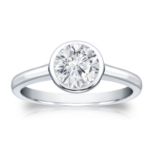 Gold Solitaire Diamond Engagement Ring - 3/4ct TDW with Round Bezel Cut by Yaffie