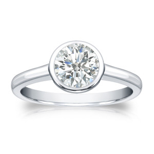 Gold Solitaire Diamond Engagement Ring - 3/4ct TDW with Round Bezel Cut by Yaffie