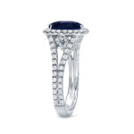 Blue Sapphire Diamond Halo Engagement Ring: Yaffie Gold, 3ct & 1/3ct TDW