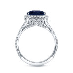 Blue Sapphire Diamond Halo Engagement Ring: Yaffie Gold, 3ct & 1/3ct TDW