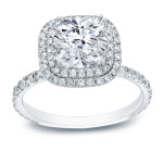 3ct TDW Cushion Cut Diamond Double Halo Engagement Ring - Certified by Yaffie Gold