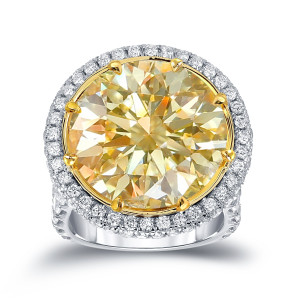 Certified Yaffie Two-Tone Gold Engagement Ring with 22 1/2ct TDW Yellow Diamond Halo