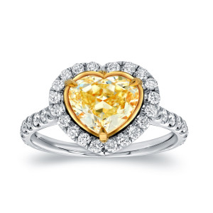 Yaffie Fancy Yellow Diamond Heart-Shaped Engagement Ring with 3ct TDW and Two-Tone Gold Certification