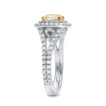 Certified Fancy Yellow Cushion-cut Diamond Ring with Two-tone Gold by Yaffie, 2 1/2ct TDW