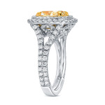 Yaffie Glamorous 4.2ct TDW Two-tone Gold Engagement Ring with Cushion-cut Fancy Yellow Double Halo Diamond Certification