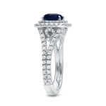Sapphire & Diamond Double-Halo Ring in Yaffie White Gold - 1 1/4ct Blue Gem & 1ct Total Weight Diamonds