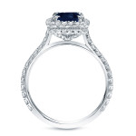 Blue Sapphire Diamond Halo Ring with Brilliant White Gold Accent (1.2ct & 0.8ct) by Yaffie