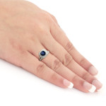 Blue Sapphire and Diamond Halo Engagement Ring with 1ct Each in White Gold from Yaffie