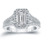 Emerald Cut Diamond Halo Engagement Ring by Yaffie - White Gold, 2.5ct TDW