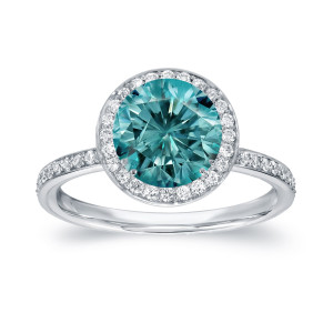 Blue Diamond Halo Engagement Ring with 2 2/5ct TDW by Yaffie in White Gold