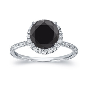 Yaffie ™ Customised Black Diamond Halo Engagement Ring in White Gold with a 2 3/5ct TDW